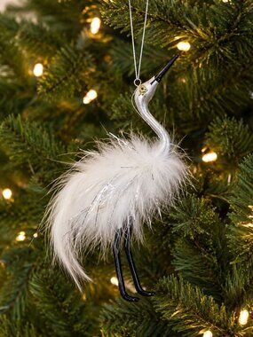 De Carlini Sofia Swan Ornament Italy White Feathered Glass Christmas Ornament